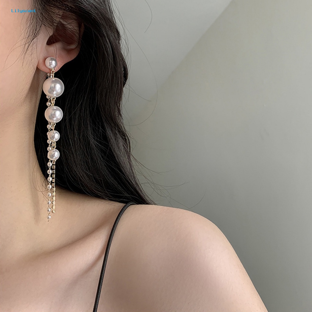 Lilyscent 1pasang High-end Anting Panjang Kostum Aksesoris Fashion Manik-Manik Rumbai Anting Gantung Lurus