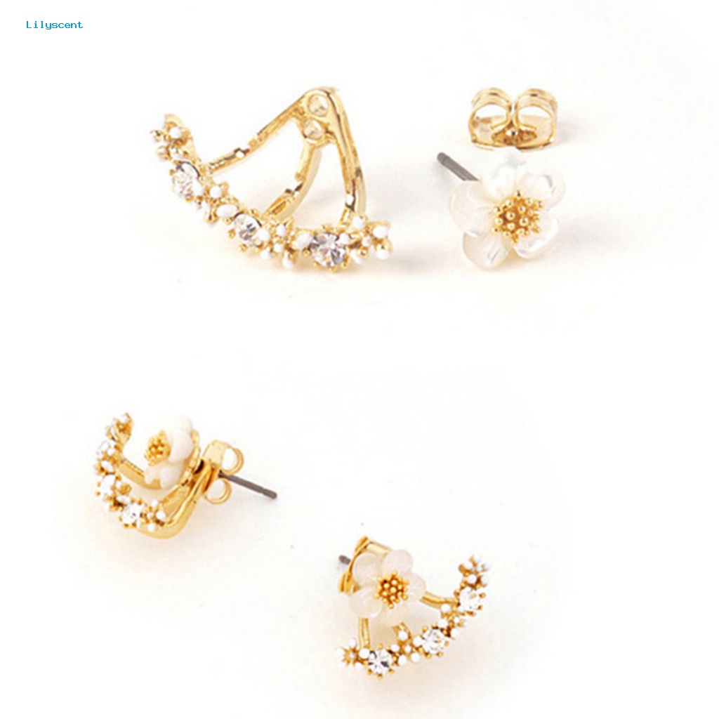 Lilyscent 1pasang Alloy Ear Studs Perhiasan Aksesori Fashion Krisan Hias Berlian Imitasi Anting Kristal Imitasi