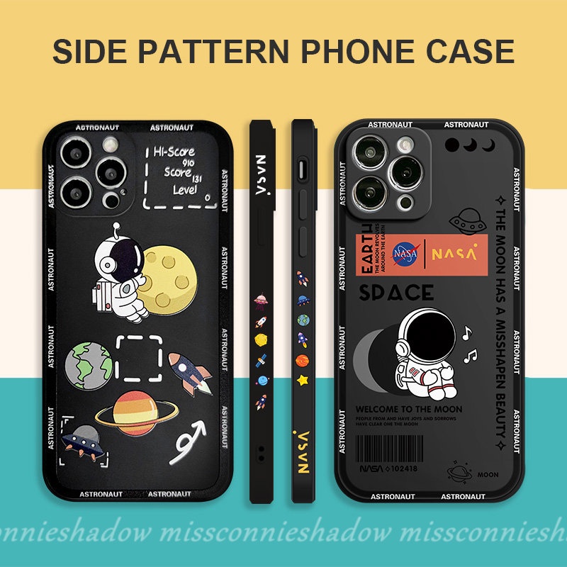 IPHONE Casing Ponsel Astronot NASA Merek Trendi Kompatibel Untuk Iphone11 12 14 13 Pro Max7 8 6 6S Plus 7Plus X XS XR Max SE 2020 Sisi Pola Tepi Lurus Soft Cover