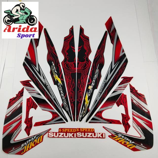 striping  satria fu f 150 2011 barong hitam merah list body standar / striping suzuki satria