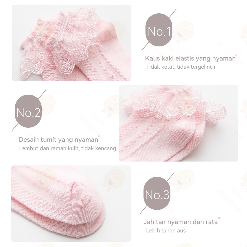 Lacoo Kaos kaki anak perempuan import ruffle Kaos kaki renda anak perempuan