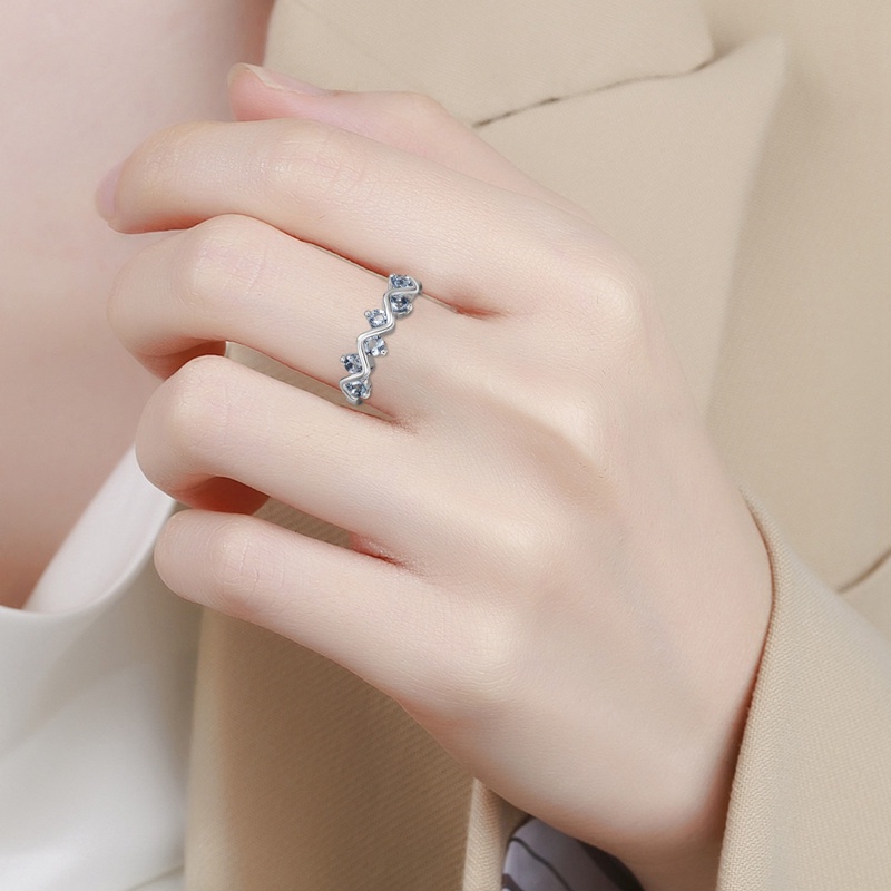 Round Blue Cubic Zirconia Warna Silver Finger-Ring Untuk Wanita Temperamen Perempuan Pesta Pernikahan Fashion Perhiasan