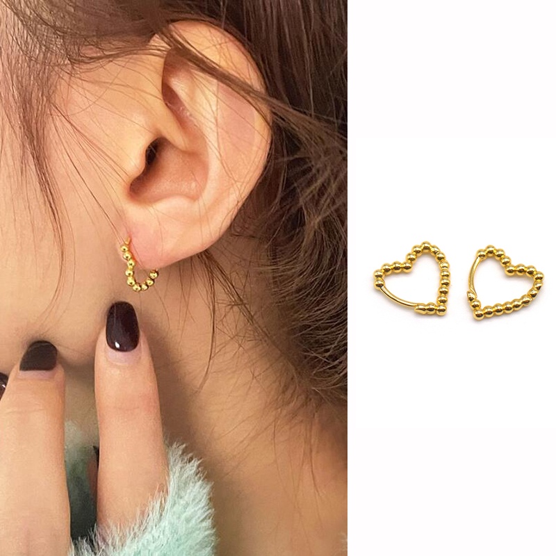 Roselife Vintage 14K Emas Cinta Hati Geometris Chunky Hoop Earrings Untuk Wanita Gadis Elegan Kiri Lingkaran Bulat Anting-Anting Fashion Telinga Perhiasan Aksesoris 1pasang