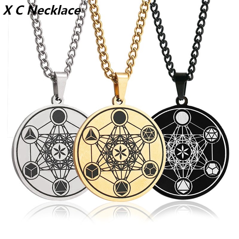 [X C Kalung] Emas Dan Perak Baru Hip Hop Punk Vintage Life Flower Metatron Life Angel Seal Titanium Steel Liontin Anti Karat Kalung Pria Dan Wanita Hadiah Liburan Perhiasan