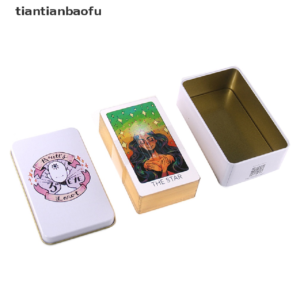 [tiantianbaofu] Tin Box Kartu Tarot Mata Ketiga Ramalan Ramalan Deck Party Board Game w/Butik Manual
