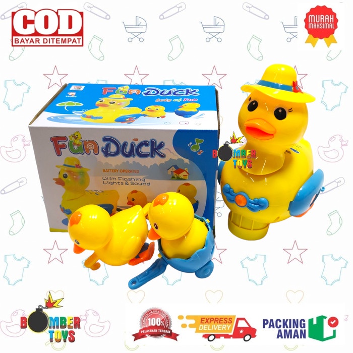 MAINAN ANAK BEBEK BAWA ANAK BUMP GO FUN DUCK LAMPU MUSIK BATERAI LUCU