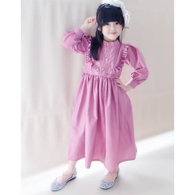 GAMIS ANAK / KATUN TOYOBO ANAK & DEWASA "' GAMIS SHUBY "' WARNA DUSTY PINK