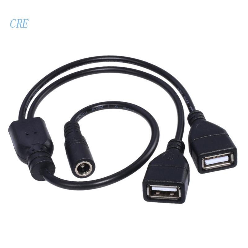 Cre Kabel USB Ke DC, Kabel Cas Daya DC 5.5x2.1 mm 5V, Colokan Jack Barel Elektronik DC 5.5X2.1mm Female to 2usb Fe