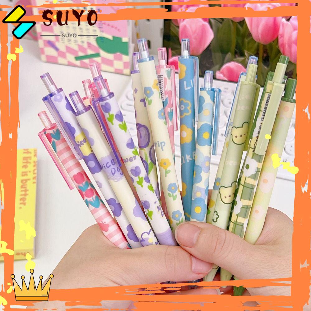 Suyo 6PCS/Set Gel Pulpen Mutil-styles Kreatif Alat Tulis Tekan Tipe Tanda Tangan Pulpen