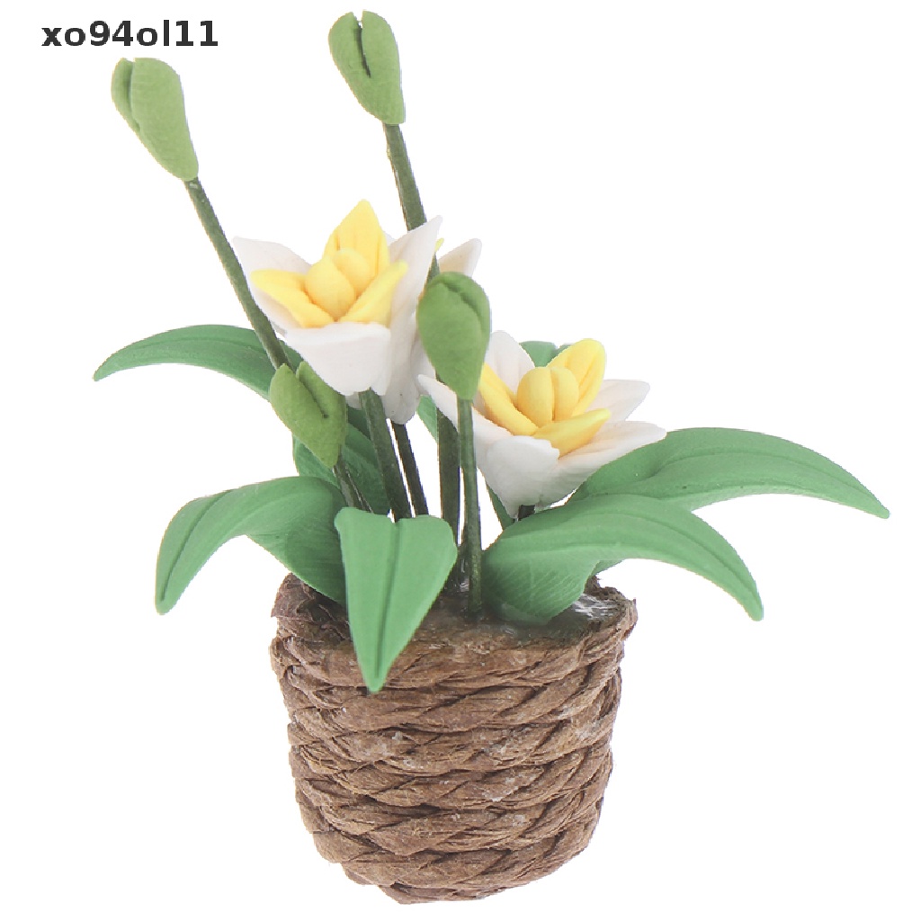 Xo 1:12 Miniatur Rumah Boneka Tanah Liat Mini Pot Bunga Ornamen Mainan OL