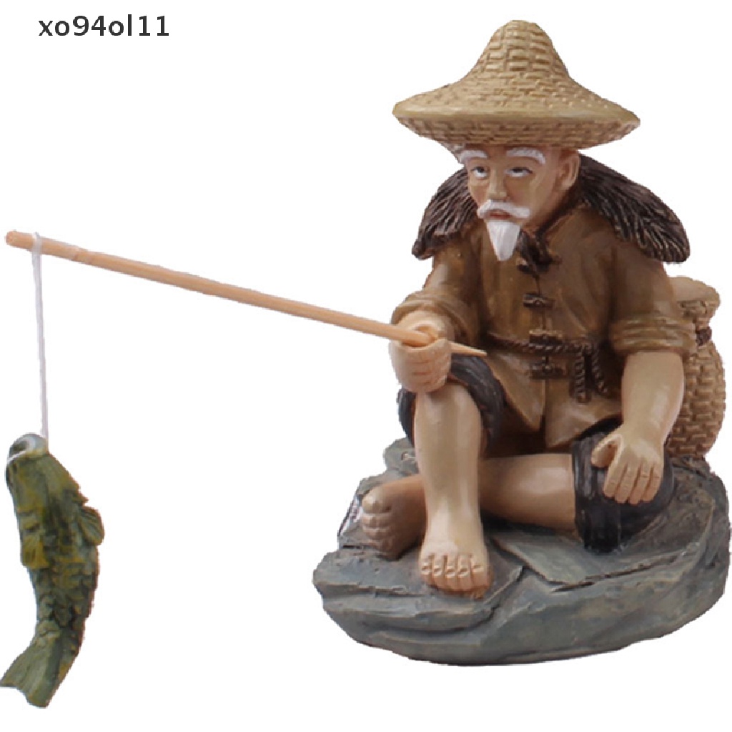 Xo Memancing Orang Tua Resin Figure Patung Ornamen Taman Lanskap Mikro GardenCrafts OL