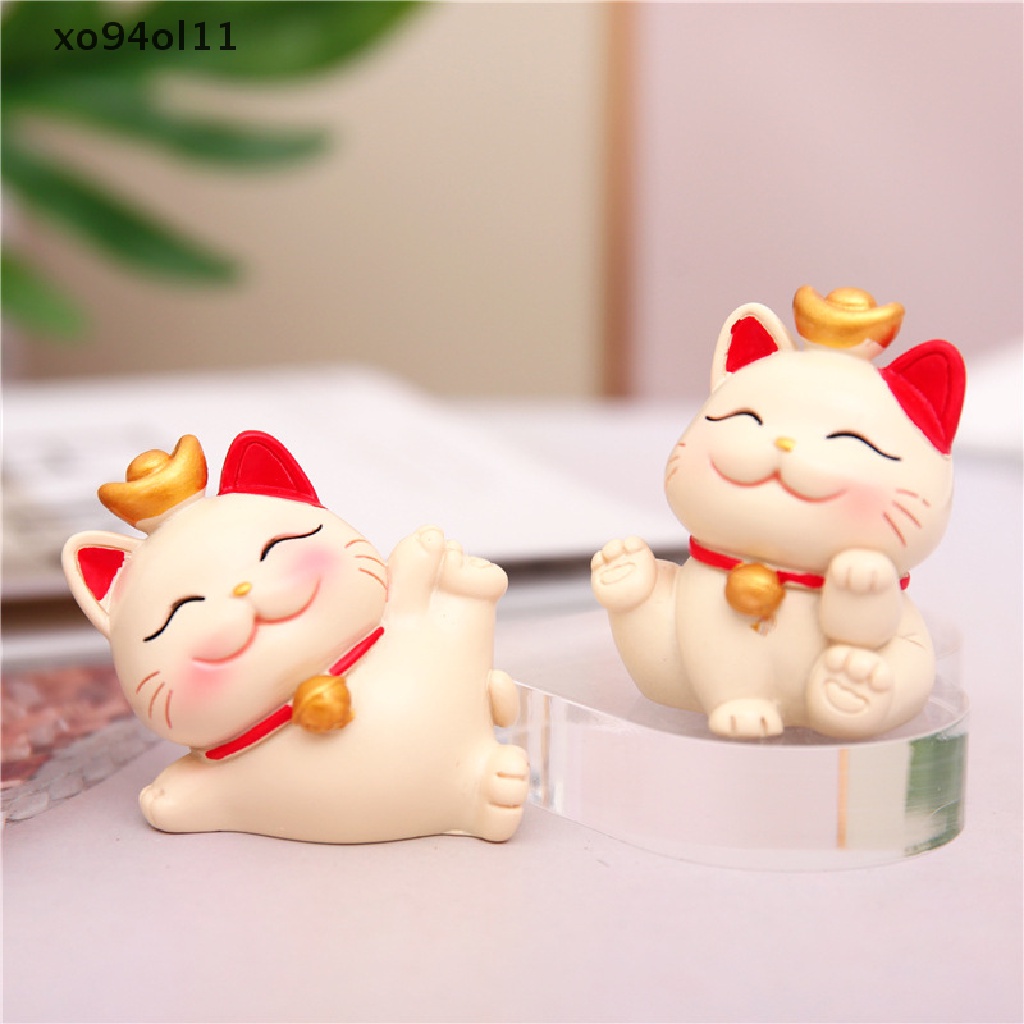 Xo Lucky Cute Kawaii Cat Figurine Kekayaan Fortune Patung Gaming Kantor Meja Desk Ornamen Mobil Hadiah Dekorasi Imlek OL