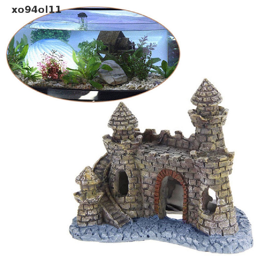 Xo Polyresin Tower Castle Aquarium Ornamen Aksesoris Dekorasi Ikan New OL