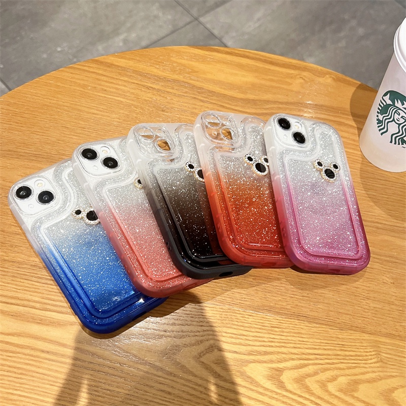 IPHONE Casing Mickey Kedip Gradasi Untuk Iphone14 13 12 11 Pro X XS Max XR 7 8 14 Plus All Inclusive Casing Pelindung TPU Transparan