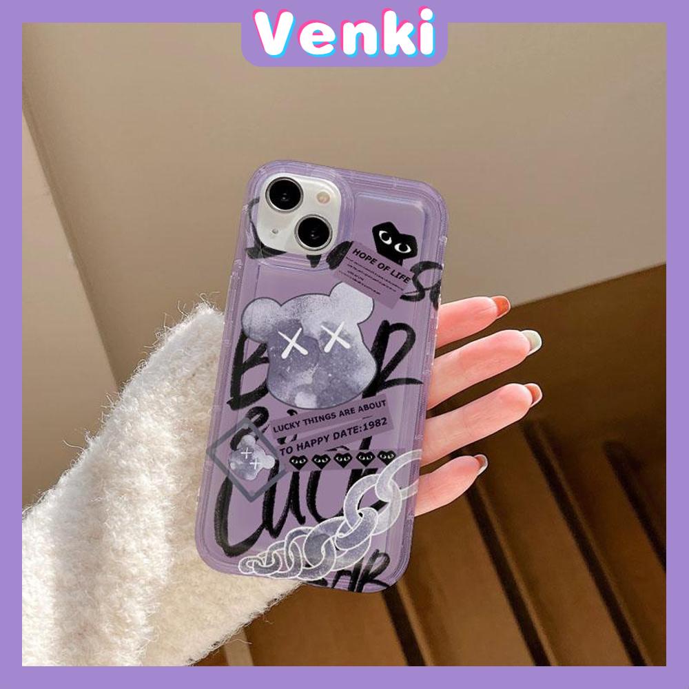 Case For iPhone 14 Pro Max Soft TPU Jelly Airbag Case Creative Purple Bear Camera Protection Shockproof For iPhone 14 13 12 11 Plus Pro Max 7 Plus X XR