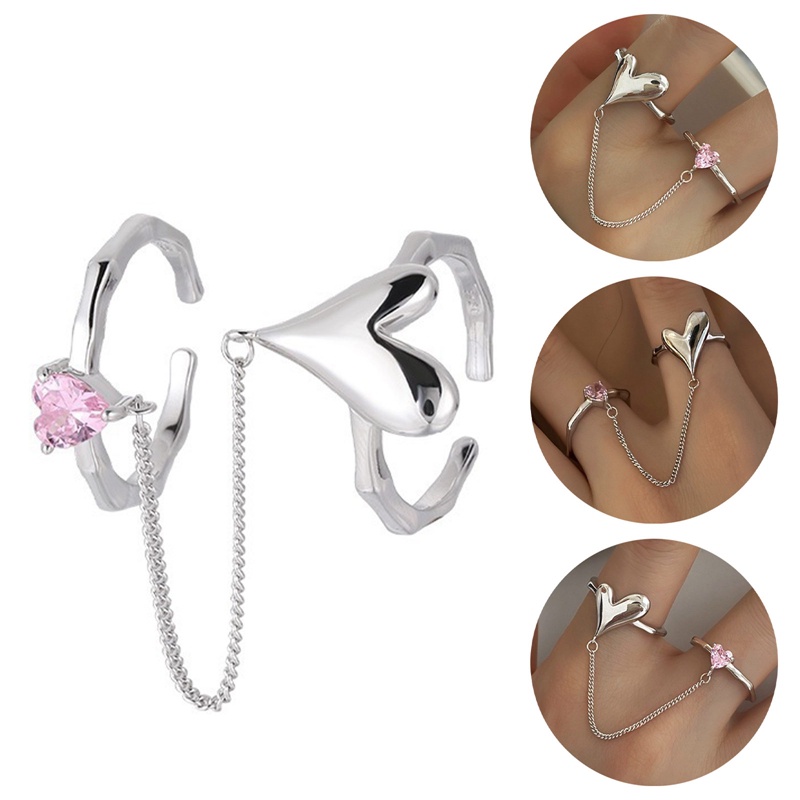 Cinta Hati Rantai Rumbai Cincin Untuk Wanita Pasangan Mode Baru Berkilau Ungu Zirkon Pesta Ulang Tahun Perhiasan Hadiah