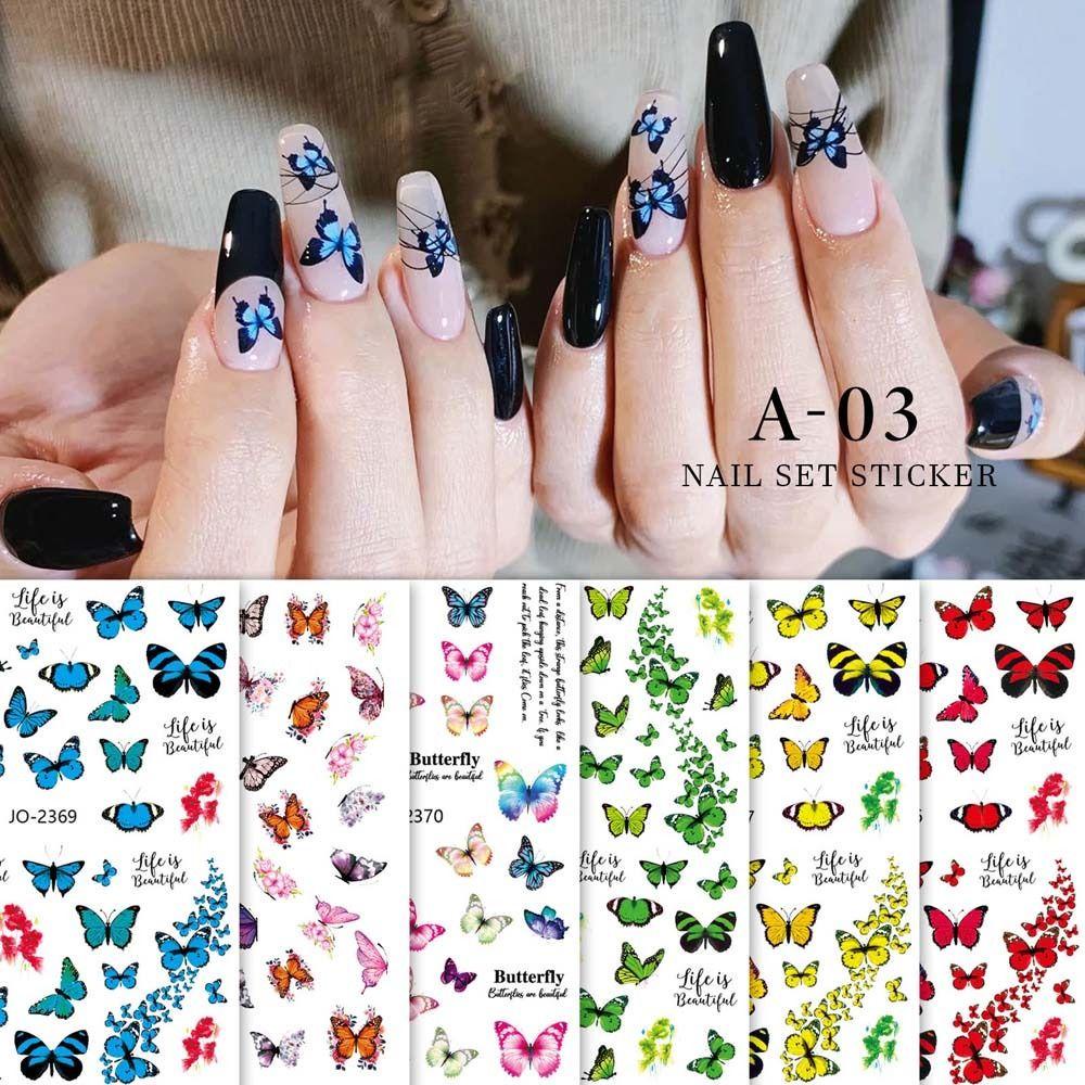Mxbeauty Stiker Kuku Kupu-Kupu Wanita Fashion Bulan Bronzing Butterfly Flame Self Adhesive Nail Dekorasi