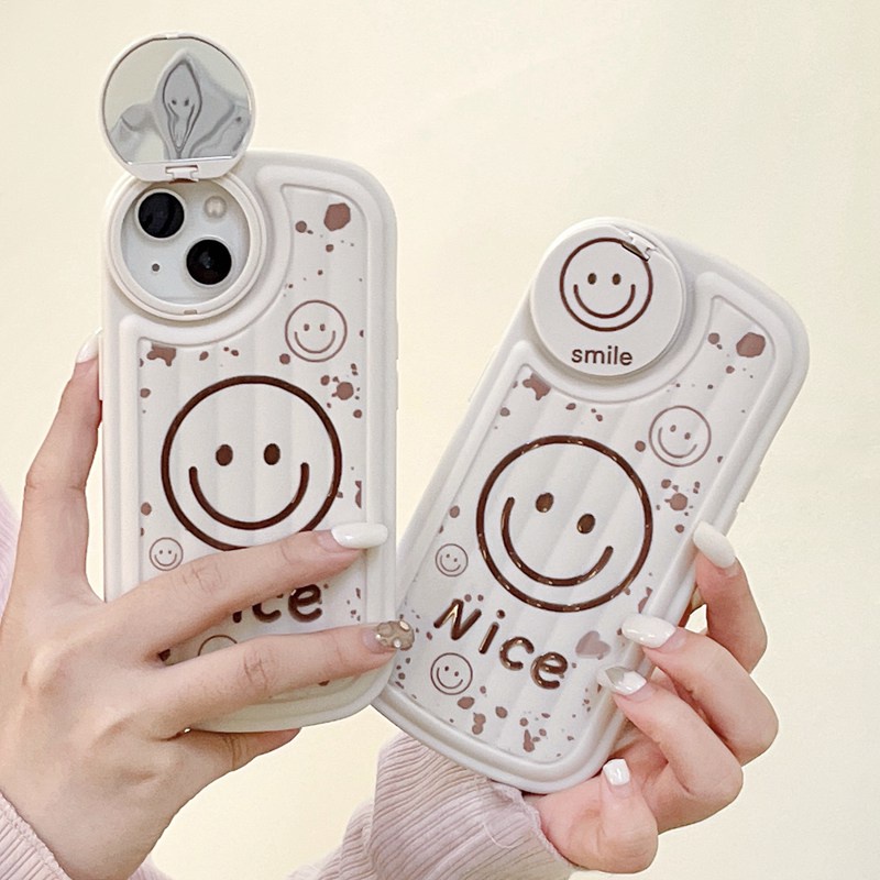 Rotatable Mirror Beige Nice Smile Girl Woman Soft Silicon Case HP iP iPhone 12 13 14 Pro Max 11 FTD Casing Apple