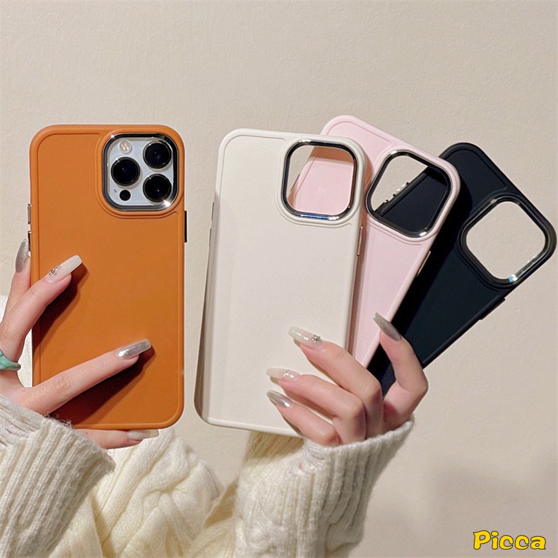 IPHONE Casing Ponsel Persegi Plating Warna Solid Sederhana Mewah Kompatibel Untuk Iphone7Plus 8plus 11xr 14 13 11 12 Pro MAX X 7 8 Plus XS MAX Macaron Candy Color Full Cover Pelindung