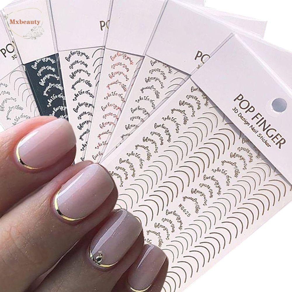 Mxbeauty Stiker Kuku Motif Garis Geometri 3d Warna Emas Untuk Dekorasi Nail Art / Manicure Diy