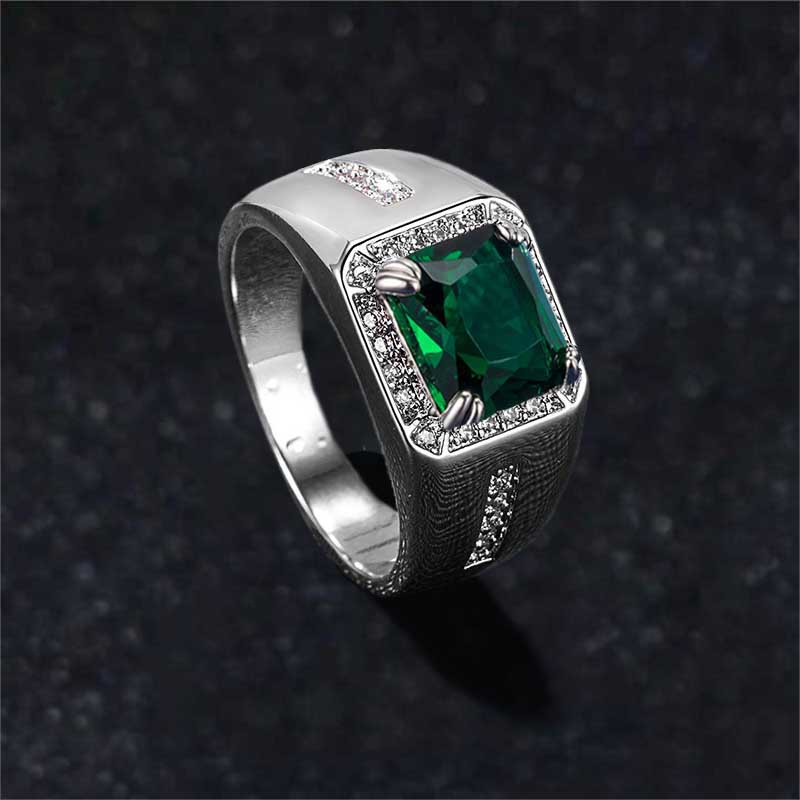 Gaya Sederhana Anggun Safir Emerald Fashion Pria Wanita Kristal Berlian Platinum Cincin Kawin Silver Rings