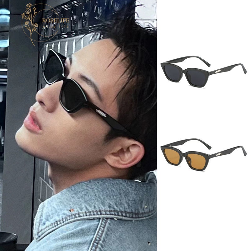 Roselife Unisex Cool Fashion Black Cat Eye Sunglasses Untuk Pria Wanita Trendy Jackson Wang Model Yang Sama Shades Eyeglasses UV400 Kacamata Pelindung