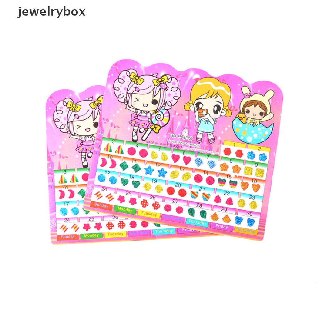 [jewelrybox] 1lembar Colorful Kid Crystal Stick Anting Stiker Anak Perhiasan Pesta Mainan Hadiah Butik Fashion