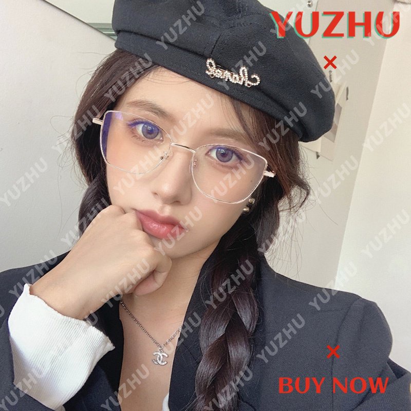 (YUZHU) Vintage Fashion Ultral Light Cat Eye Metal Frame Kacamata Perlindungan Radiasi Untuk Wanita