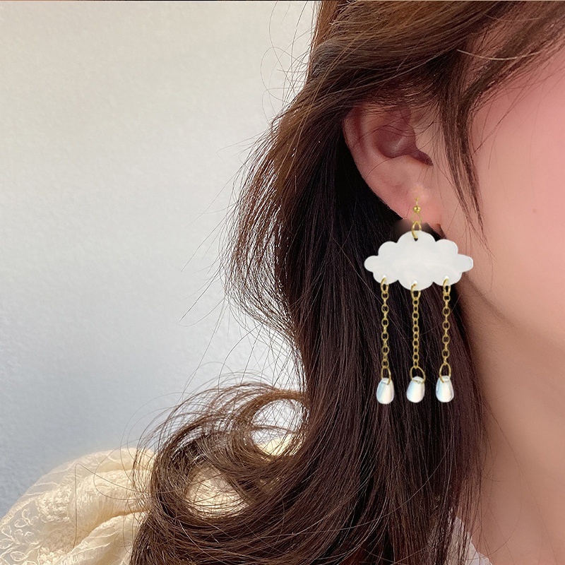 Indah Chic Akrilik Awan Hujan Anting Wanita Gadis Elegan Kristal Teardrop Anting Fashion Trendi Baru Yang Indah Drop Earrings