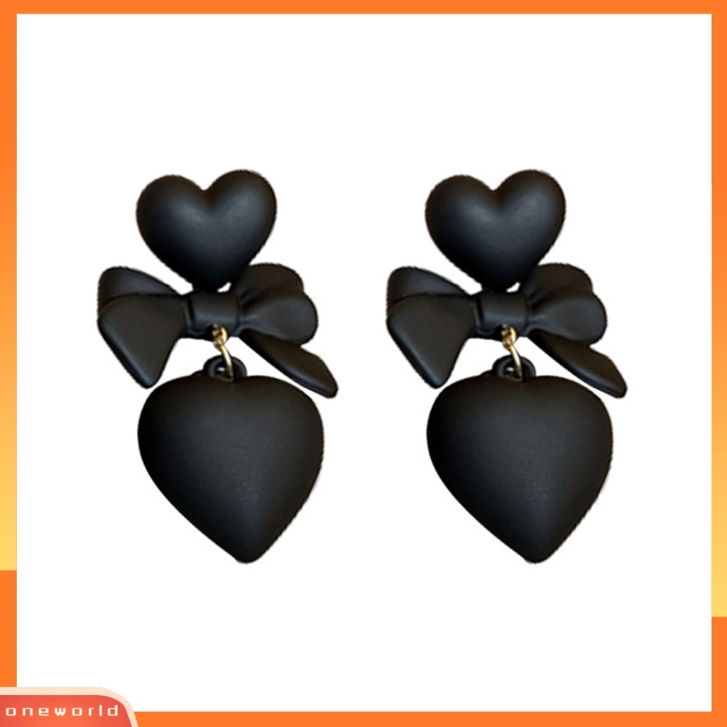 [EONE] 1pasang Anting Tusuk Gothic Retro Berlebihan Elegan Hadiah Fashion Perhiasan Hati Hitam Ikatan Simpul Liontin Drop Earrings Untuk Pesta