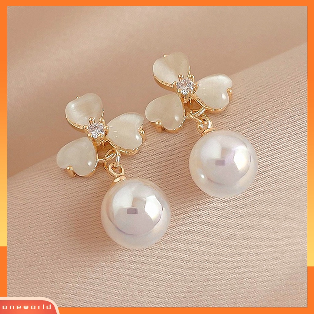 [EONE] 1pasang Anting Stud Dainty Elegan Temperamen Gaya Perancis Mutiara Imitasi Opal Bunga Wanita Drop Earrings Perhiasan Aksesoris