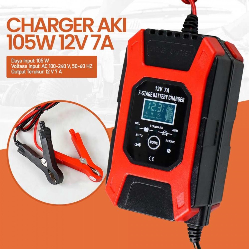 Charger Aki Accu Mobil Motor Portable 7 Mode Automatic Repair 12V 7A