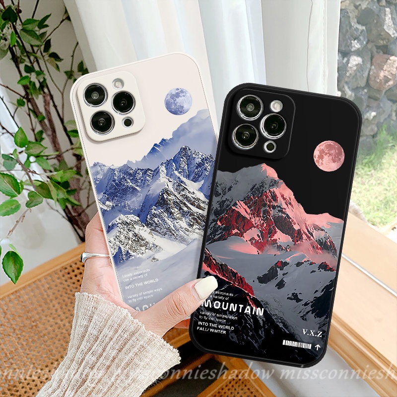 IPHONE Casing Ponsel Gunung Salju Pemandangan Pasangan Kompatibel Untuk Iphone11 14 13 12 Pro Max7 6S 8 6 Plus XR X XS Max SE 2020 Tepi Lurus Soft Cover