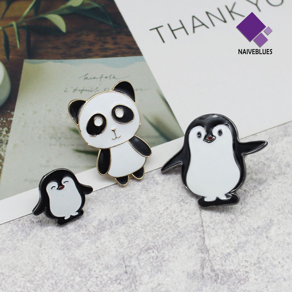 &lt; Naiveblues &gt; Bros Enamel Panda Pinguin Lucu Wanita Kartun Kancing Lencana Lapel