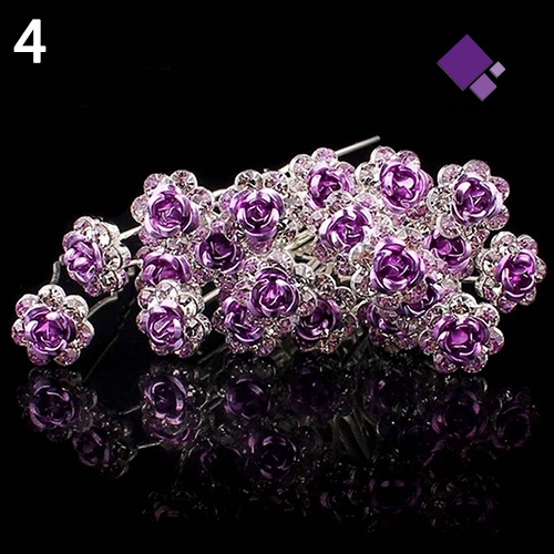 &lt; Naiveblues &gt; 5Pcs Chic Pertunangan Pernikahan Shiny Rhinestone Hair Rose Flower Hairpin