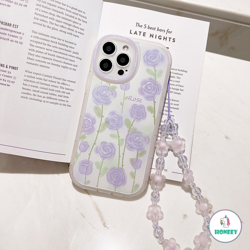 Purple Rose Gelang Lucu Kartun Ponsel Case Untuk iPhone XR XSMAX SE 7 8 14 Plus X 13 11 14 Pro Max 12 Pro Shockproof Back Cover