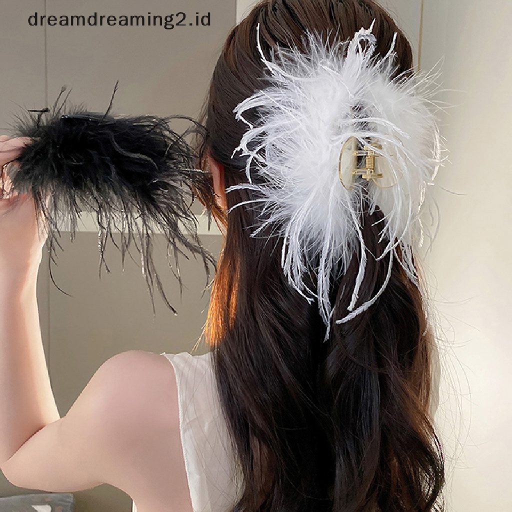 (dream) Cute Ostrich Feather Hair Claw Plush Hair Clip Penjepit Jepit Rambut Musim Dingin Fashion Wanita Hairgrips Aksesoris Rambut Pesta//