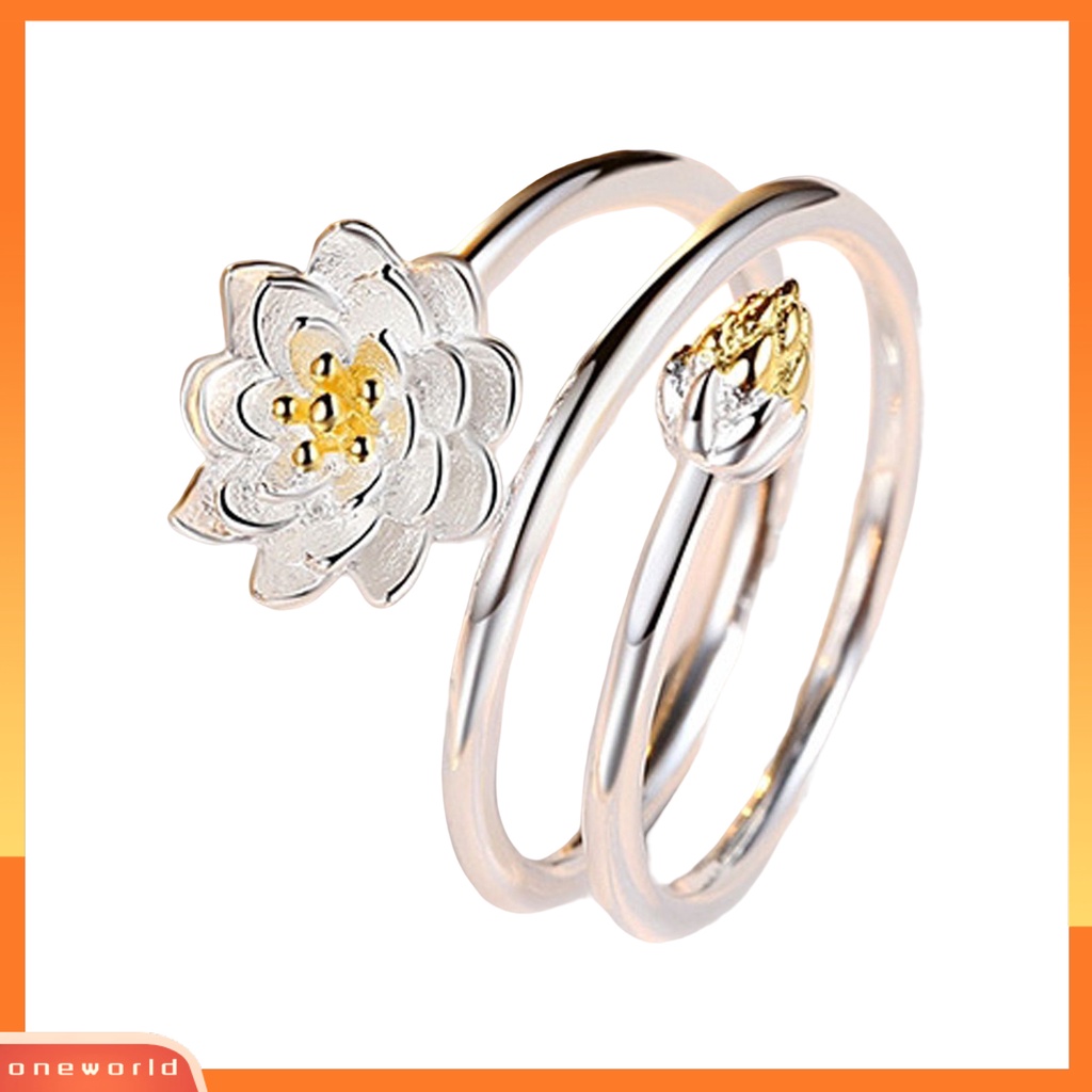 [EONE] Wanita Cincin Indah Halus Double-layer Lotus Shape Opening Adjustable Lady Circlet Gift