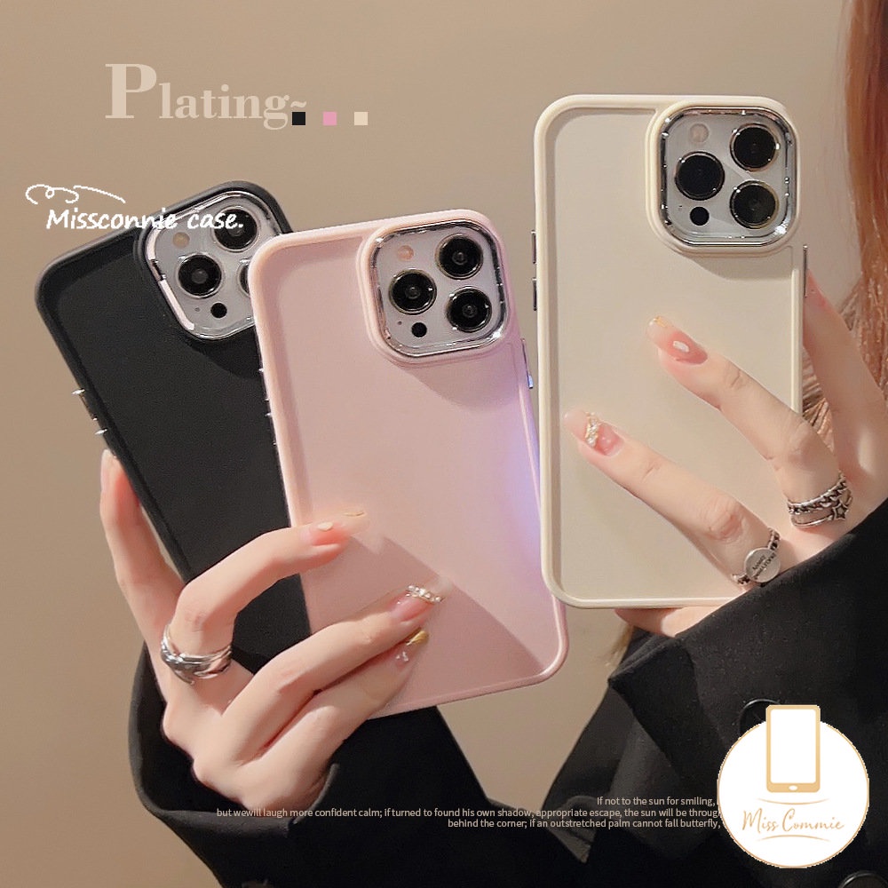 IPHONE Casing Ponsel Persegi Plating Mewah Kompatibel Untuk Iphone11 7Plus 8Plus 13 14 11 12 Pro MAX XR X XS MAX Simple Warna Solid Macaron Warna Permen Lembut Penuh Cover Pelindung