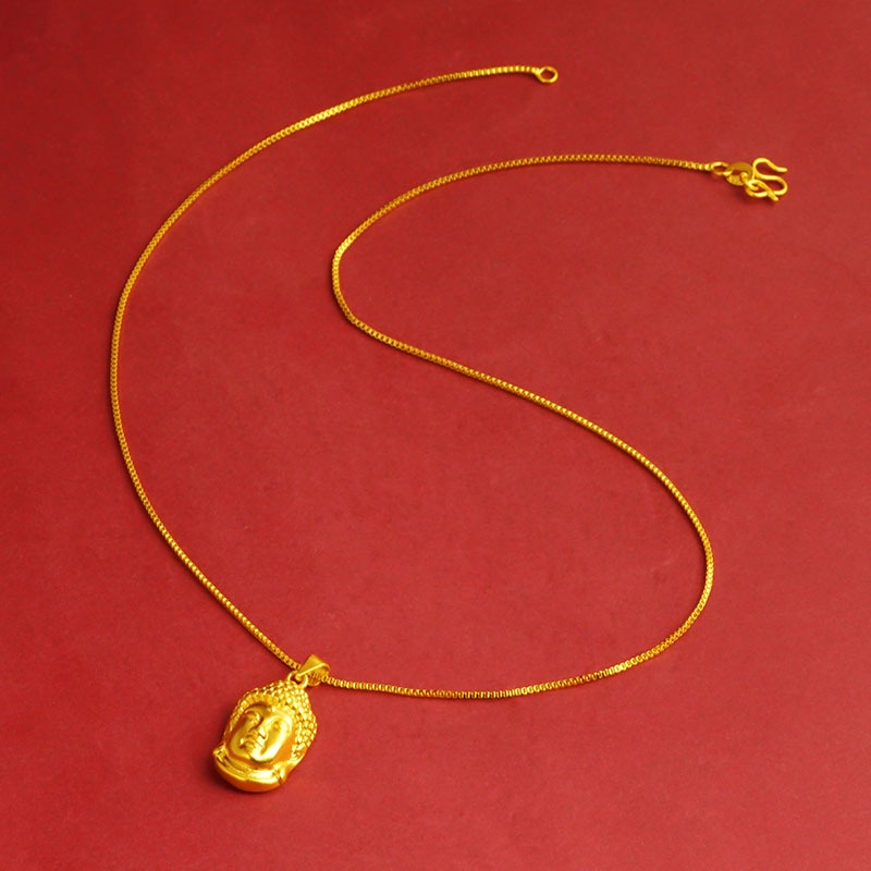 Goldkingdom Perhiasan Fashion 24K Bangkok Aksesoris Ready Stock Liontin Kepala Buddha Antik Dengan Tali Hitam Kalung Maitreya Yang Dapat Disesuaikan