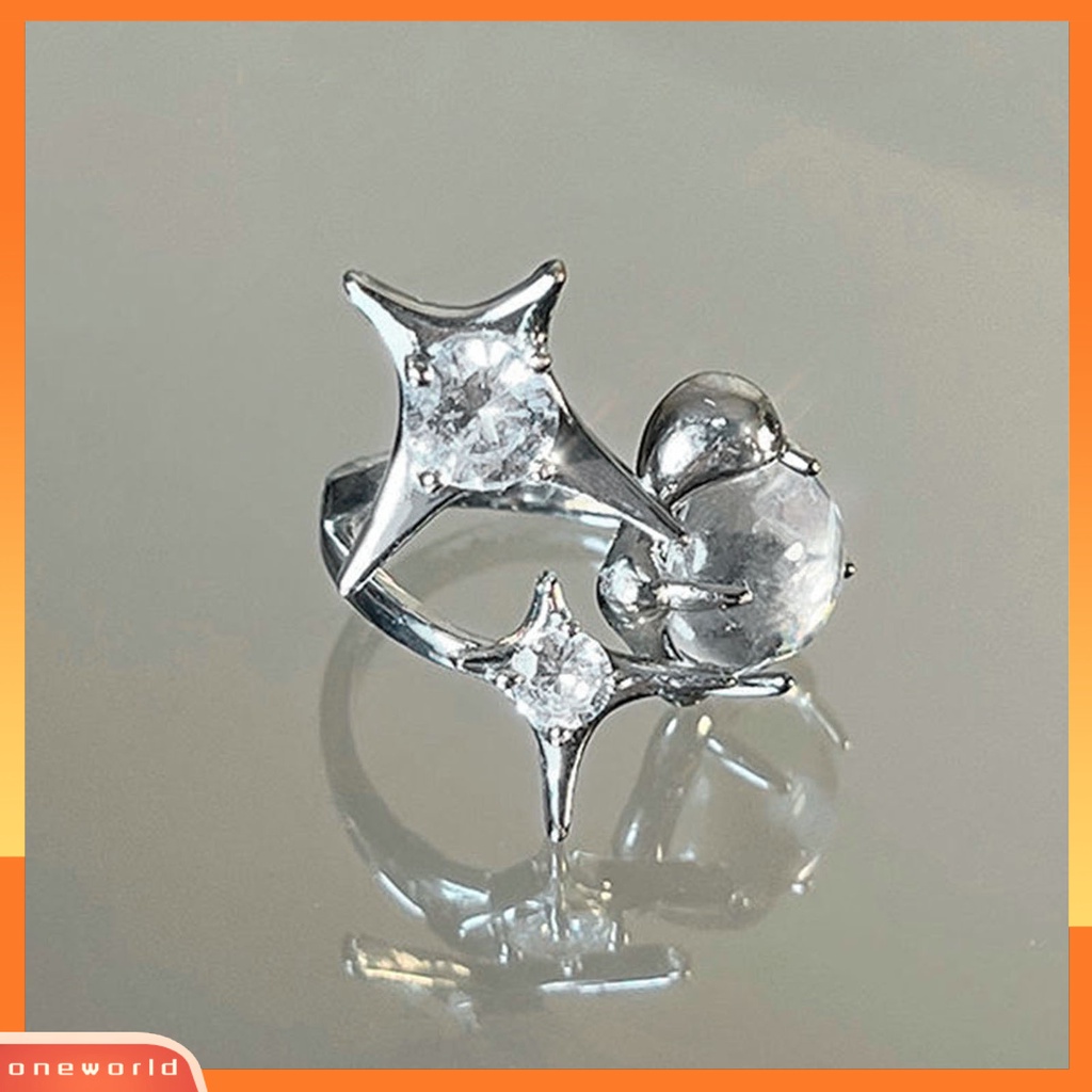 [EONE] Pesta Cincin Bersinar Aesthetic Electroplating Kristal Imitasi Dapat Disesuaikan Berdandan Kilau Terang Gadis Cubic Zirconia Bintang Tidak Teratur Terbuka Cincin Perhiasan Aksesoris