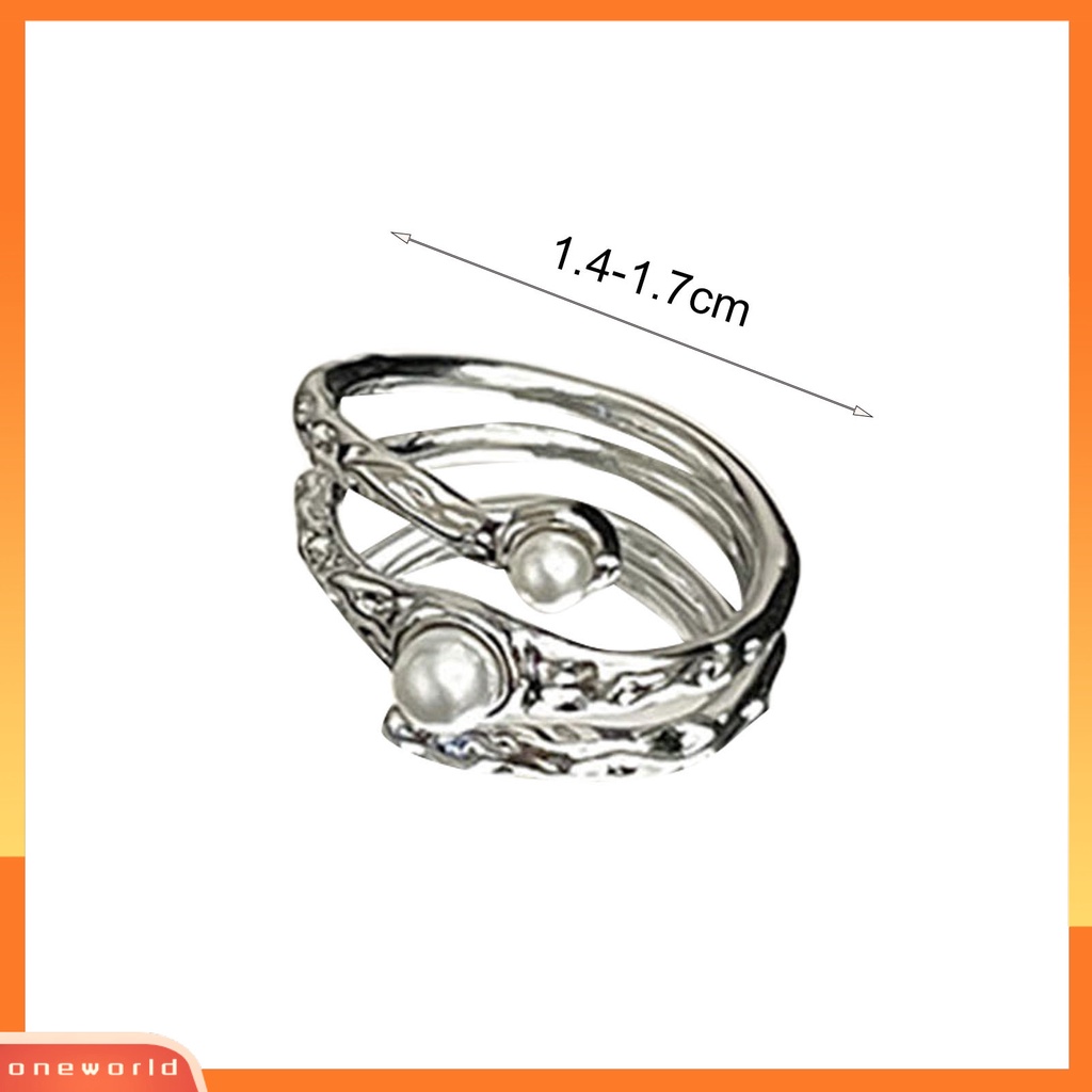[EONE] Wanita Cincin Gothic Tidak Teratur Imitasi Moonstone Rumbai Mutiara Imitasi Dress Up Lipit Logam Estetik Jari Cincin Wanita Perhiasan Hadiah Ulang Tahun