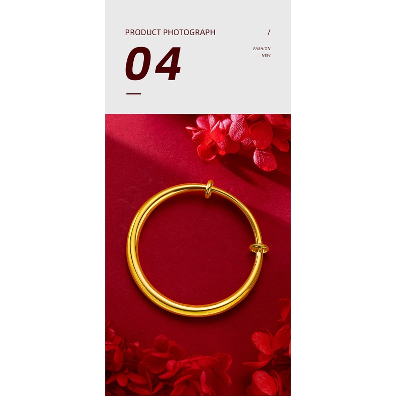 Goldkingdom Perhiasan Fashion 24k Bangkok Aksesoris Ready Stock Padat Halus Push-pull Bulat Tongkat Gelang Berlapis Emas Berat Klasik Gelang 6N