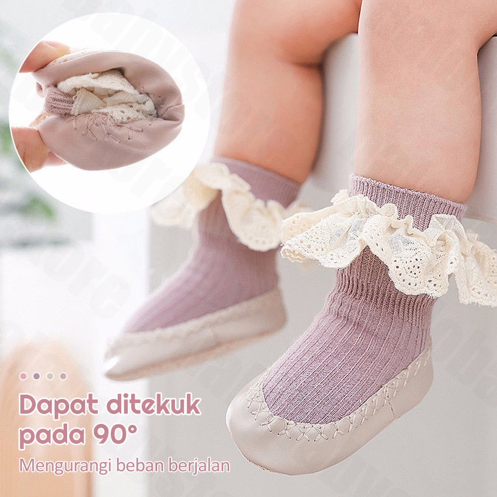 Halo Baby Sepatu Anak Bayi anti slip/Baby Prewalker Shoes Socks/Sepatu Prewalker Newborn/kaos kaki bayi renda