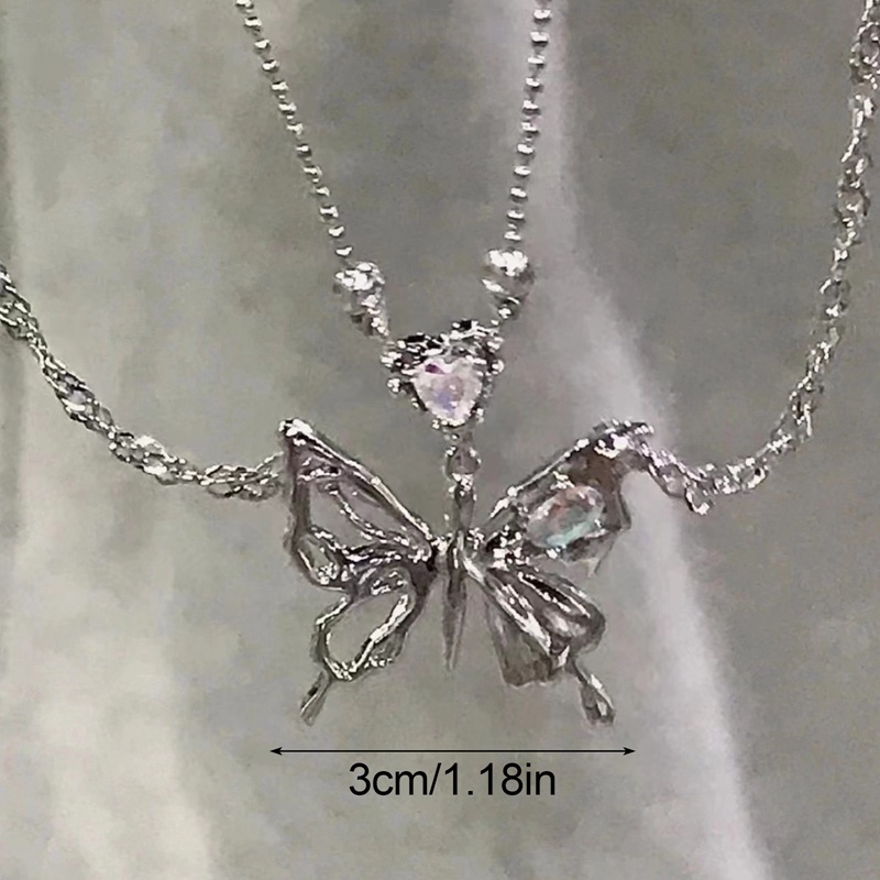 Kalung Liontin Kupu-Kupu Vintage Untuk Wanita Hip Hop Kpop Rantai Ganda Jantung Kalung Gadis Perhiasan