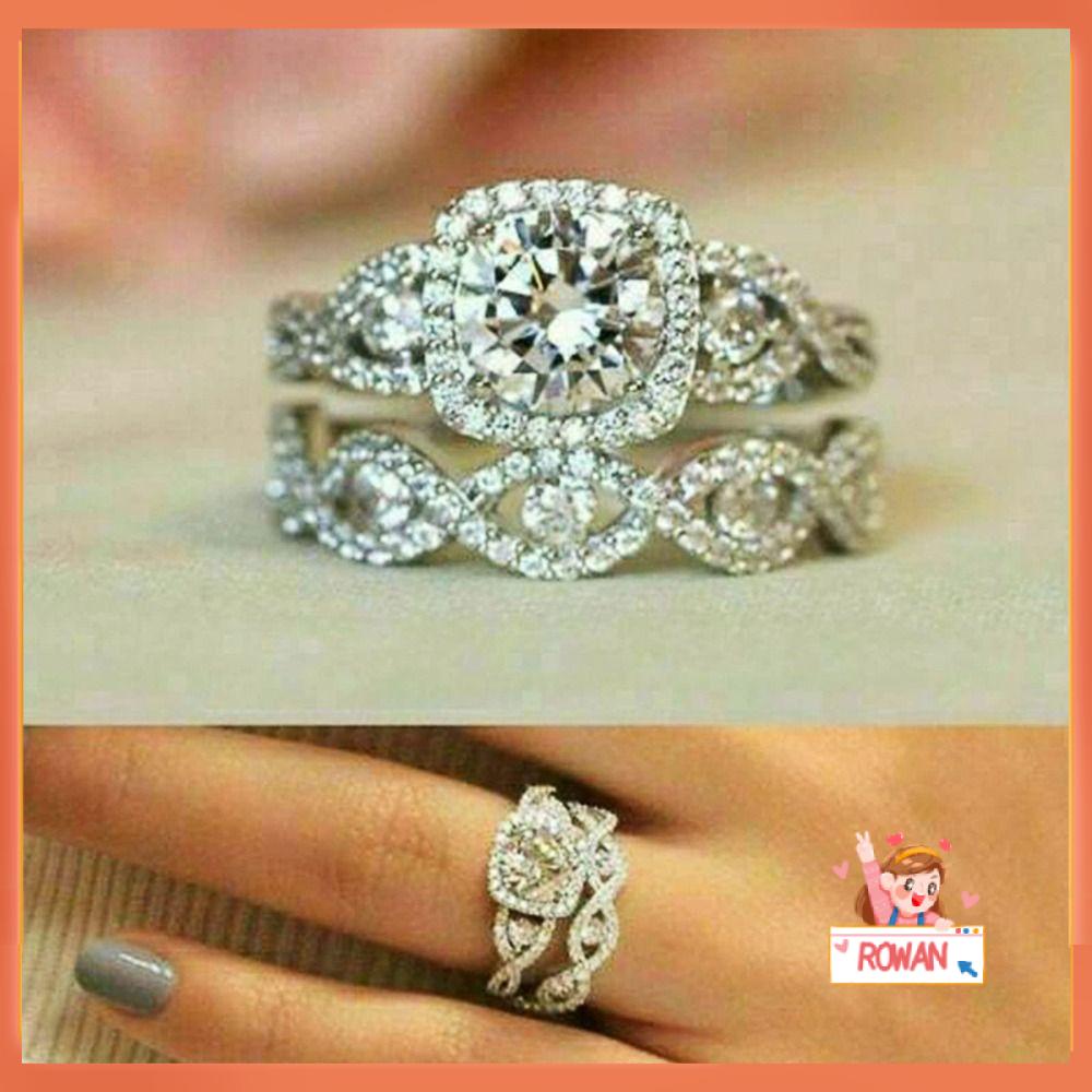 R-bunga Bulat Berlian Set Cincin Panas Fashion Perhiasan Hari Valentine