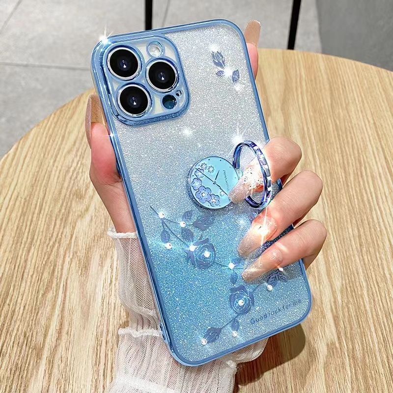 IPHONE Bunga Abadi Gradual Sparkling Pink Band Gelang Bracket Phone Case Iphone11 12 13 14 Pro MAX X XS MAX XR 7 8 Plus SE 2020 Shockproof Case Cover