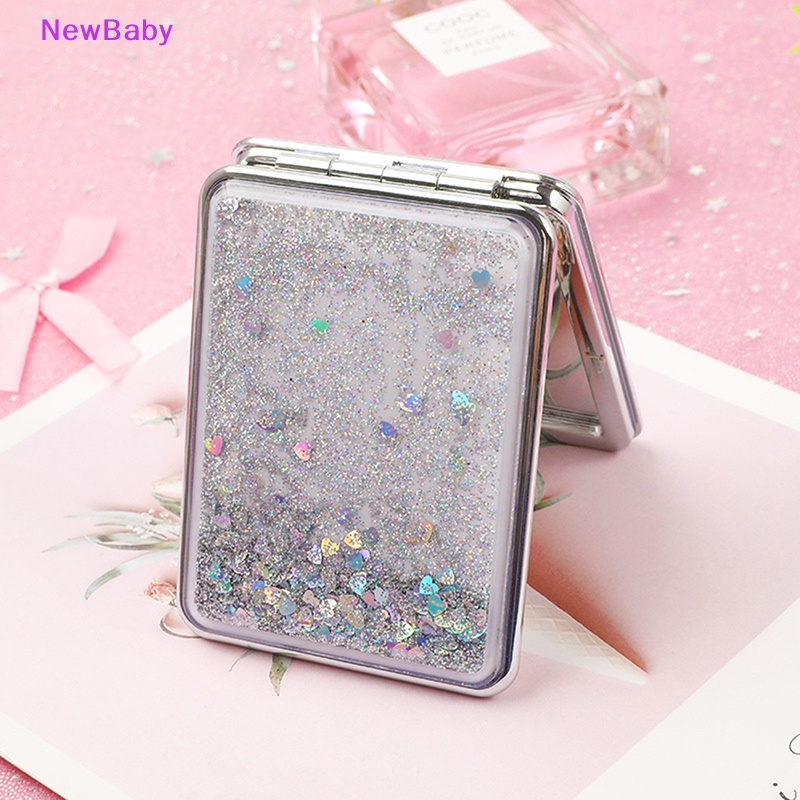 Newbaby Cermin Saku Kosmetik Lipat Dua Sisi Portable Dengan Pasir Berkilau Mengalir ID