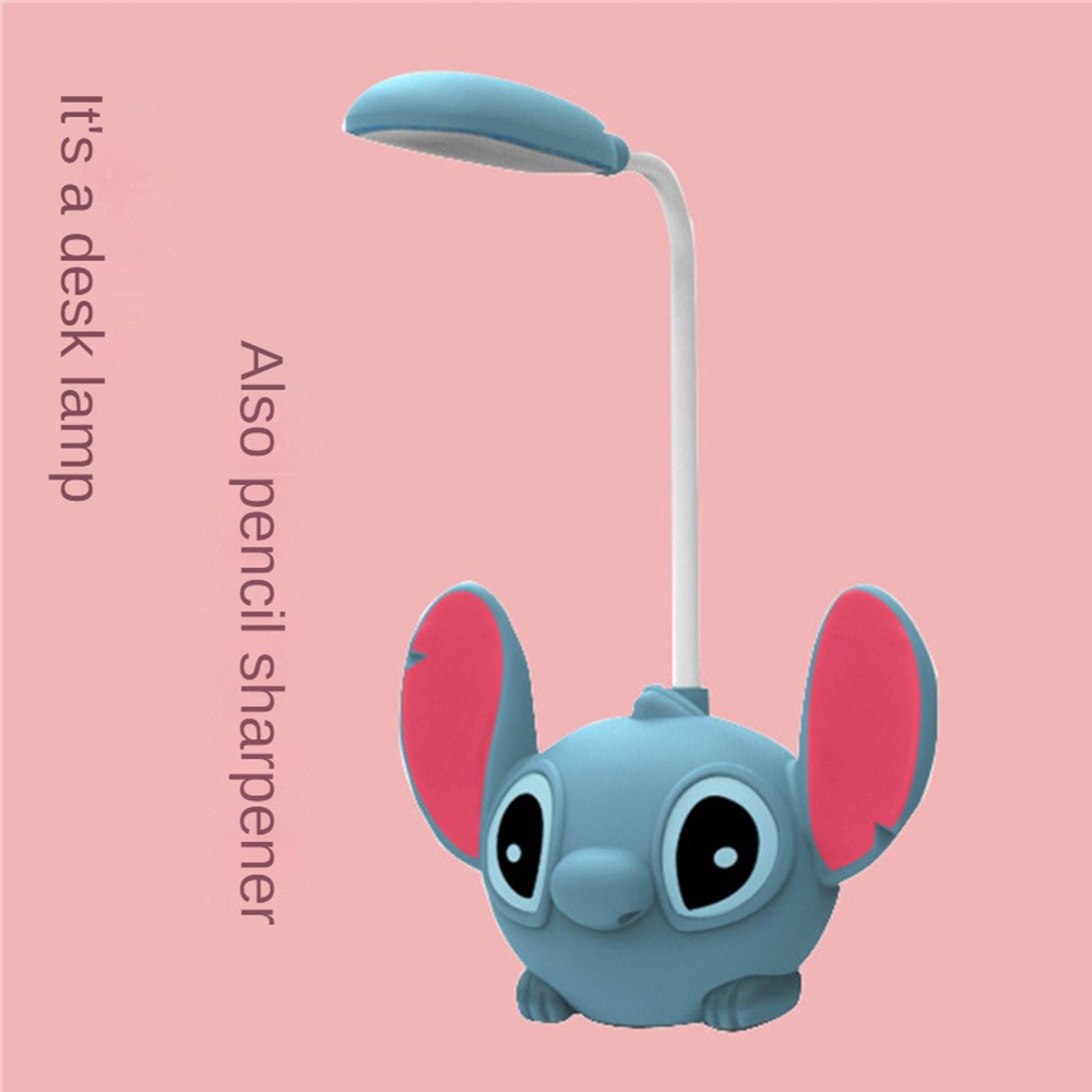 Disney Disney Stitch Lampu Meja Pelindung Mata Lampu Malam Led Pengisian Daya Usb Pencahayaan Lipat dengan Rautan Pensil Lampu Meja Tidur Hadiah Anak-anak