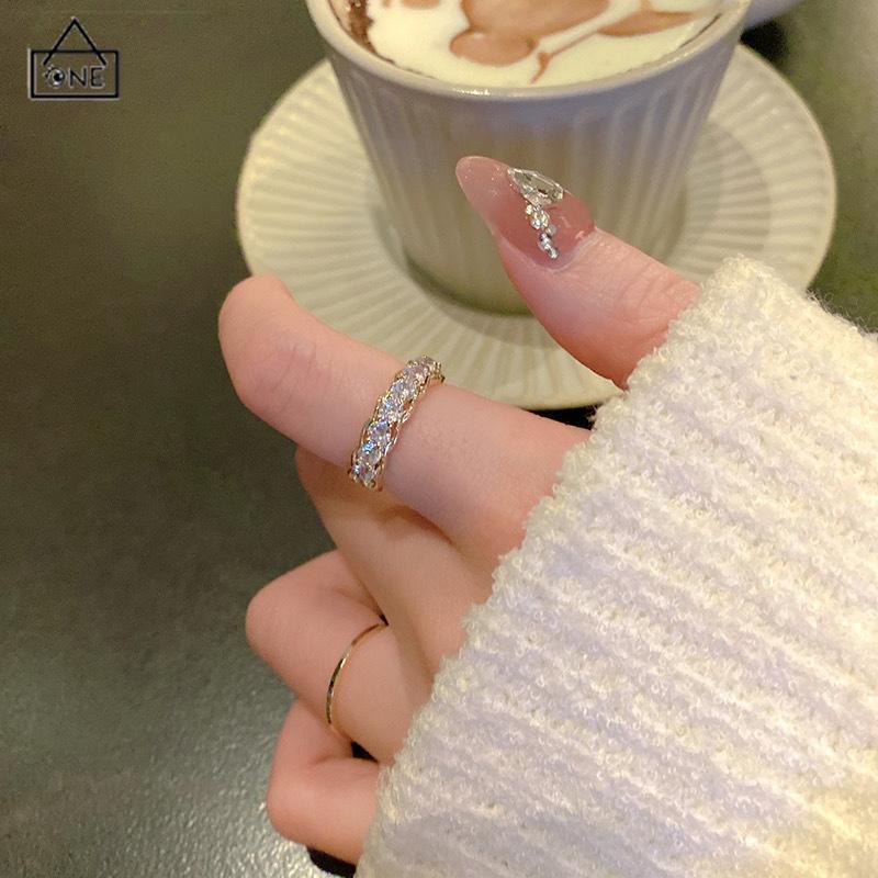 COD❤️Cincin set berlian untuk wanita desain kelas tinggi yang modis dan dipersonalisasi cincin jari terbuka yang dapat disesuaikan-A.one